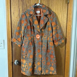 3 Sisters Circle Design Chenille Tapestry Peplum Button Jacket  orange large